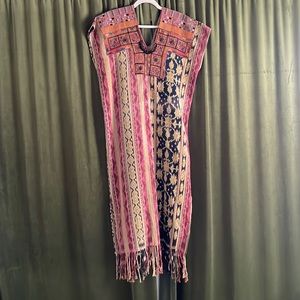 Boho Ikat Print Linen Dress Sz L